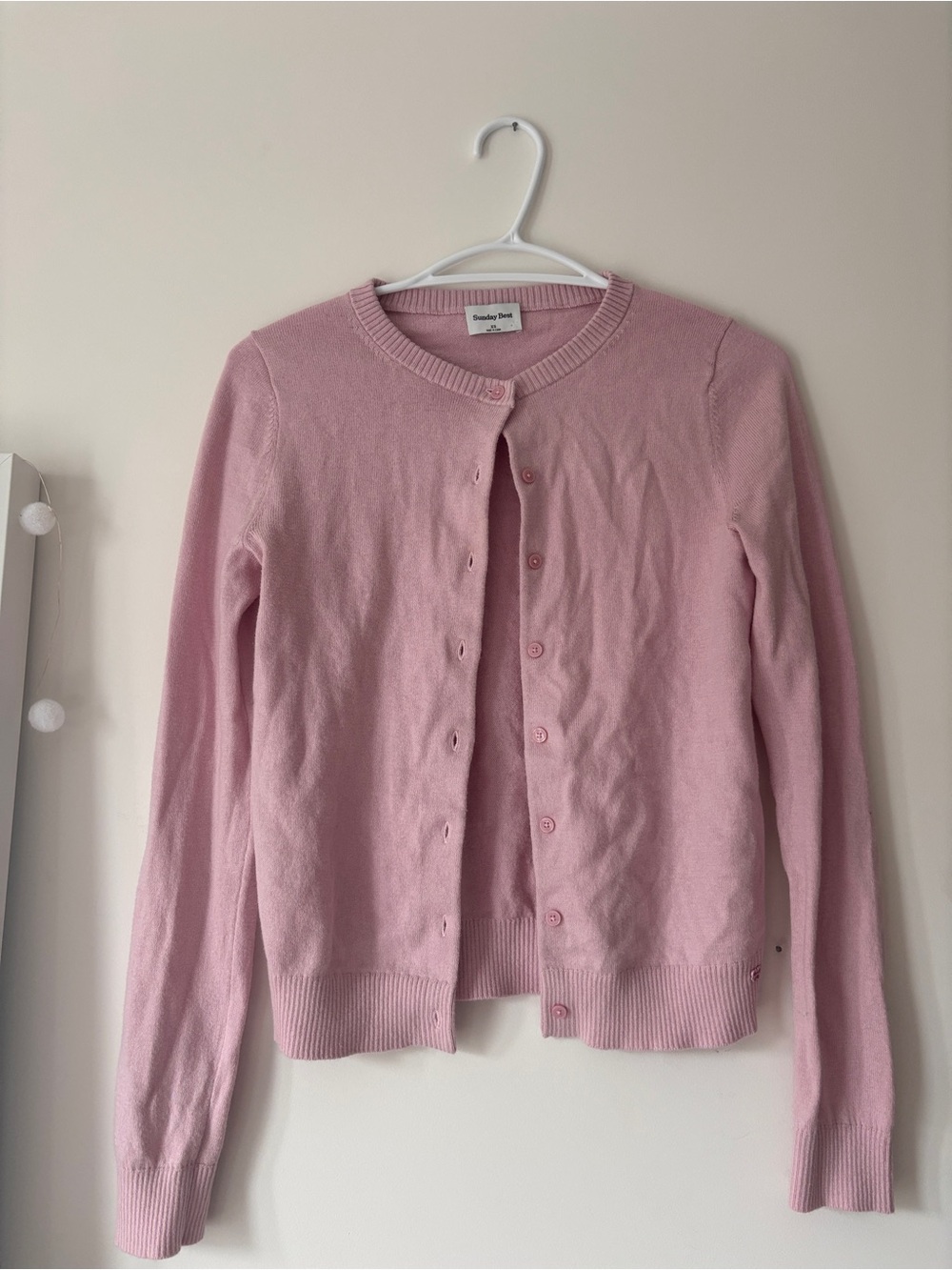 Aritzia Sunday Best Light Pink Button-Front Crewneck Cardigan